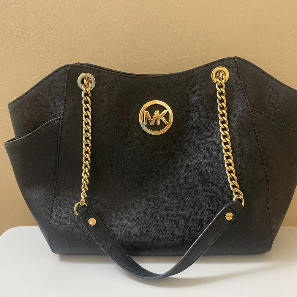 Michael Kors Jet Set/Fulton Black Leather Purse & Wallet Set